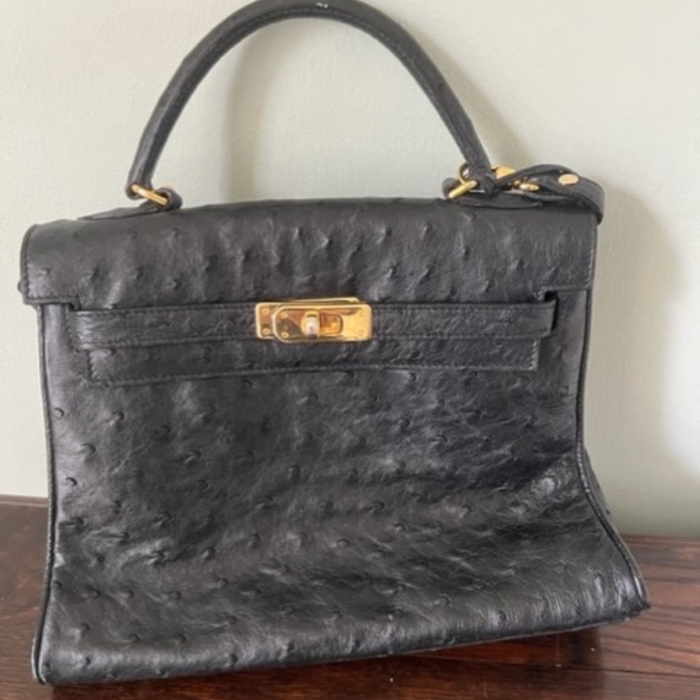 COPY - Black leather handbag-ostrich skin